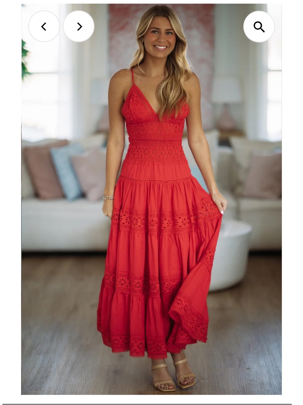 Red V-Neck Midi Dress - Stylish Women’s Evening Dress- reduced flawed